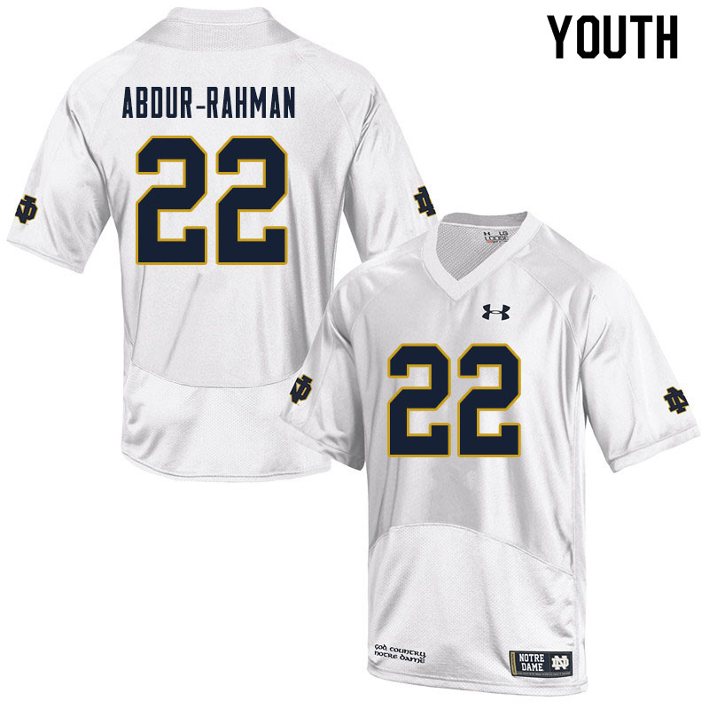 Youth NCAA Notre Dame Fighting Irish #22 Kendall Abdur-Rahman Stitched College Under Armour Authentic White Football Jersey AO10O45FS